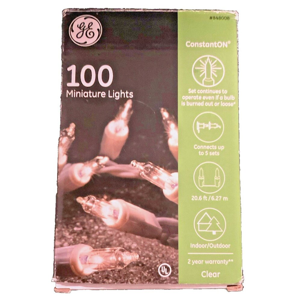 GE 100 Clear Incandescent Mini Christmas Lights White Wire 20.6’ ConstantOn